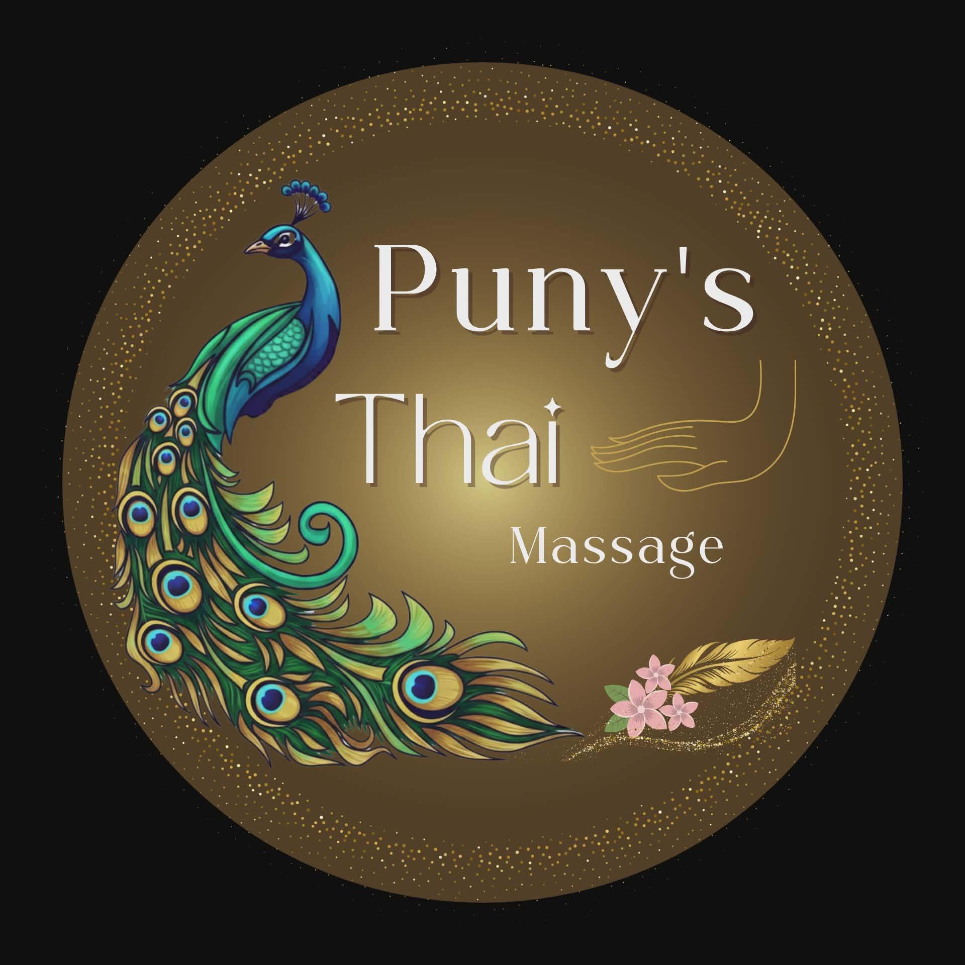 Puny's Thai Massage logo with peacock